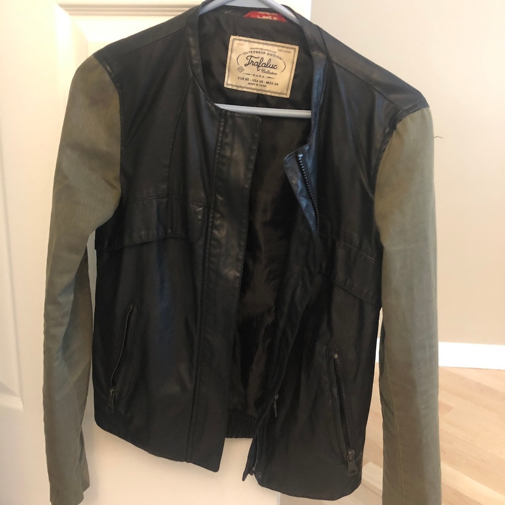 Zara Khaki/Pleather Fall Jacket
